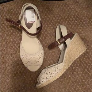 Lace and leather wedges